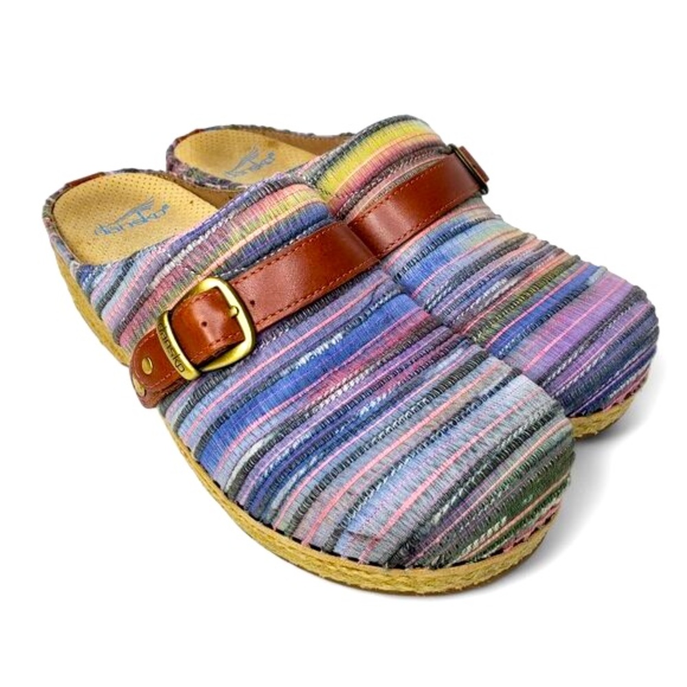 Dansko Jute Pro Clog Women's Artisan Weave Espadrille Boho Striped Slip On Mules